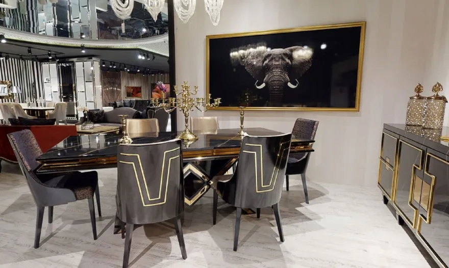 Casa Padrino Luxus Art Deco Esszimmer Stuhl Set Schwarz / Gold - Küchen Stühle 6er Set - Art Deco Esszimmer Möbel - Luxus Qualität