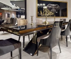 Casa Padrino Luxus Art Deco Esszimmer Stuhl Set Schwarz / Gold - Küchen Stühle 6er Set - Art Deco Esszimmer Möbel - Luxus Qualität