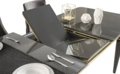 Casa Padrino Luxus Art Deco Esstisch Grau / Gold 170-208 x 90 x H. 76 cm - Edler ausziehbarer Esszimmertisch - Art Deco Esszimmer Möbel