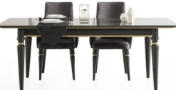 Casa Padrino Luxus Art Deco Esstisch Grau / Gold 170-208 x 90 x H. 76 cm - Edler ausziehbarer Esszimmertisch - Art Deco Esszimmer Möbel