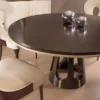 Casa Padrino Luxus Art Deco Esszimmer Set Creme / Braun / Gold - 1 Runder Luxus Art Deco Esstisch & 4 Luxus Art Deco Esszimmerstühle - Art Deco Esszimmer Möbel - Luxus Qualität - Made in Italy