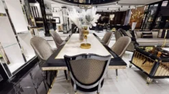 Casa Padrino Luxus Art Deco Esszimmer Stuhl Set Schwarz / Gold - Küchen Stühle 6er Set - Luxus Art Deco Esszimmer Möbel