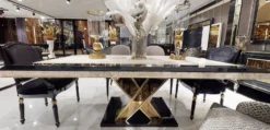 Casa Padrino Luxus Art Deco Esszimmer Stuhl Set Schwarz / Gold - Küchen Stühle 6er Set - Luxus Art Deco Esszimmer Möbel