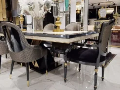Casa Padrino Luxus Art Deco Esszimmer Stuhl Set Schwarz / Gold - Küchen Stühle 6er Set - Luxus Art Deco Esszimmer Möbel