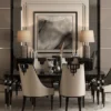 Casa Padrino Luxus Art Deco Esszimmer Set Grau / Schwarz / Silber - 1 Art Deco Esstisch & 6 Art Deco Esszimmer Stühle - Art Deco Esszimmer Möbel - Luxus Qualität