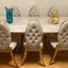 Casa Padrino Luxus Art Deco Esszimmerstuhl 4er Set Grau / Gold 50 x 58 x H. 109,5 cm - Elegante Küchenstühle - Esszimmer Möbel - Luxus Möbel - Art Deco Möbel - Luxus Einrichtung