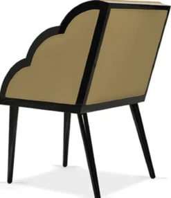 Casa Padrino Luxus Art Deco Esszimmerstuhl mit Armlehnen Ocker / Schwarz 61 x 67 x H. 89 cm - Edler Massivholz Küchenstuhl mit Samtstoff - Art Deco Esszimmer Möbel - Luxus Qualität