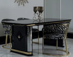 Casa Padrino Luxus Art Deco Esszimmer Set Schwarz / Gold - 1 Esstisch & 6 Esszimmerstühle - Art Deco Esszimmer Möbel - Luxus Qualität