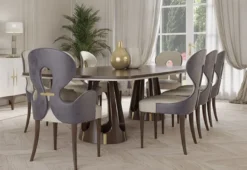 Casa Padrino Luxus Art Deco Esszimmer Set Grau / Lila / Braun / Gold - 1 Luxus Art Deco Esstisch & 8 Luxus Art Deco Esszimmerstühle - Art Deco Esszimmer Möbel - Luxus Qualität - Made in Italy