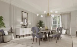 Casa Padrino Luxus Art Deco Esszimmer Set Grau / Lila / Braun / Gold - 1 Luxus Art Deco Esstisch & 8 Luxus Art Deco Esszimmerstühle - Art Deco Esszimmer Möbel - Luxus Qualität - Made in Italy