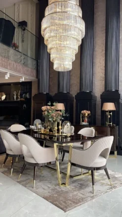 Casa Padrino Luxus Art Deco Esszimmer Stuhl Set Beige / Dunkelbraun / Gold - Küchen Stühle 6er Set - Hochwertige Art Deco Esszimmer Möbel