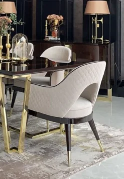 Casa Padrino Luxus Art Deco Esszimmer Stuhl Set Beige / Dunkelbraun / Gold - Küchen Stühle 6er Set - Hochwertige Art Deco Esszimmer Möbel