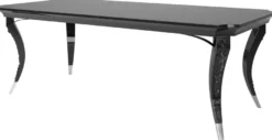Casa Padrino Luxus Art Deco Esstisch Schwarz / Silber 220 x 110 x H. 77 cm - Edler Esszimmertisch - Art Deco Esszimmer Möbel