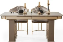 Casa Padrino Luxus Art Deco Esszimmer Set Grau / Gold - 1 Ausziehbarer Esstisch & 4 Stühle