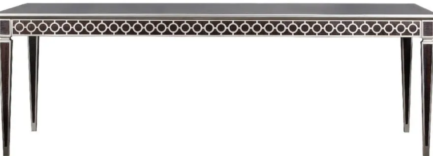 Casa Padrino Luxus Art Deco Esstisch Schwarz / Silber 240 x 110 x H. 78 cm - Edler Esszimmertisch - Art Deco Esszimmer Möbel