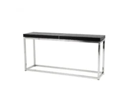 Casa Padrino Luxus Art Deco Konsole 160 x 40 x H. 78 cm - Konsolentisch aus poliertem Stahl und schwarzem Eichenfurnier