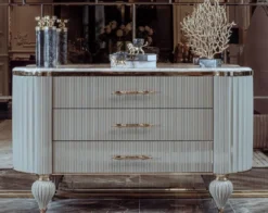 Casa Padrino Luxus Art Deco Kommode Grau / Weiß / Gold - Prunkvolle Kommode mit 3 Schubladen und Kunstmarmor Platte - Art Deco Schlafzimmer & Hotel Möbel - Luxus Kollektion