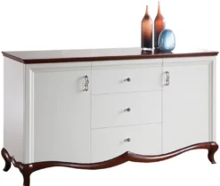 Casa Padrino Luxus Art Deco Kommode mit 2 Türen und 3 Schubladen Weiß / Dunkelbraun 164,2 x 46,5 x H. 90,2 cm - Luxus Qualität