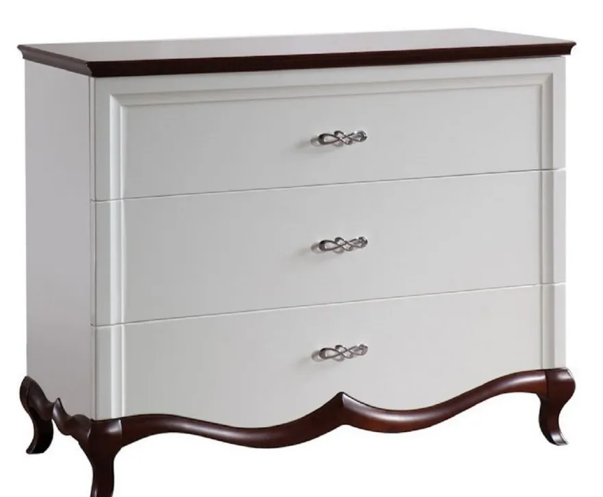 Casa Padrino Luxus Art Deco Kommode mit 3 Schubladen Weiß / Dunkelbraun 114 x 46,5 x H. 90,2 cm - Luxus Qualität