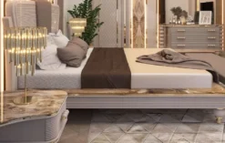 Casa Padrino Luxus Art Deco Kommode Grau / Weiß / Gold 170 x 50 x H. 89 cm - Prunkvolle Kommode mit 3 Schubladen und Kunstmarmor Platte - Art Deco Schlafzimmer & Hotel Möbel - Luxus Kollektion