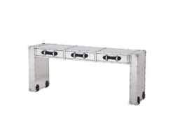 Casa Padrino Luxus Art Deco Konsole 160 x 43 x H. 68 cm aus poliertem Aluminium und schwarzem Leder