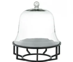 Casa Padrino Luxus Art Deco Kuchenglocke Bronze mit schwarzem Granit und Glasdeckel, 35 x H. 42 cm
