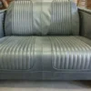 Casa Padrino Luxus Art Deco Leder Sofa Grau / Silber 172 x 70 x H. 82 cm - Aluminium Wohnzimmer Sofa mit Echtleder - Aluminium Flugzeug Flieger Sofa Möbel