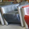 Casa Padrino Luxus Art Deco Leder Sessel Grau / Silber 69 x 70 x H. 82 cm - Aluminium Wohnzimmer Sessel mit hochwertigem Echtleder - Flugzeug Flieger Echtleder Möbel - Luxus Möbel