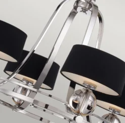 Casa Padrino Luxus Art Deco LED Kronleuchter Silber / Schwarz Ø 77,5 x H. 57,2 cm - Runder Metall Kronleuchter mit Lampenschirmen - Wohnzimmer Kronleuchter - Art Deco Leuchten - Luxus Leuchten