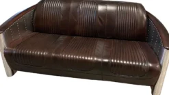 Casa Padrino Luxus Art Deco Leder Sofa 172 x 70 x H. 82 cm - Verschiedene Farben - Aluminium Wohnzimmer Sofa mit Echtleder - Aluminium Flugzeug Flieger Sofa Möbel