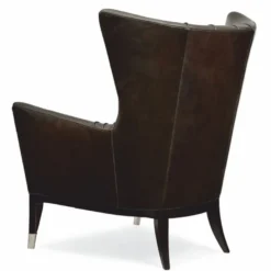 Casa Padrino Luxus Art Deco Leder Ohrensessel Braun / Schwarz / Silber H. 102 cm