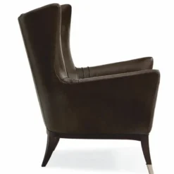 Casa Padrino Luxus Art Deco Leder Ohrensessel Braun / Schwarz / Silber H. 102 cm