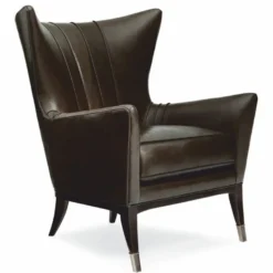 Casa Padrino Luxus Art Deco Leder Ohrensessel Braun / Schwarz / Silber H. 102 cm