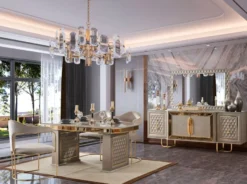Casa Padrino Luxus Art Deco Möbel Set Grau / Gold - 1 Luxus Art Deco Sideboard mit 4 Türen & 1 Luxus Art Deco Spiegel - Art Deco Möbel - Luxus Möbel - Luxus Einrichtung - Art Deco Einrichtung