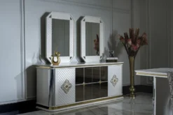 Casa Padrino Luxus Art Deco Möbel Set Weiß / Gold - 1 Sideboard & 2 Spiegel - Edel & Prunkvoll