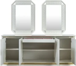 Casa Padrino Luxus Art Deco Möbel Set Weiß / Gold - 1 Sideboard & 2 Spiegel - Edel & Prunkvoll