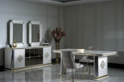 Casa Padrino Luxus Art Deco Möbel Set Weiß / Gold - 1 Sideboard & 2 Spiegel - Edel & Prunkvoll