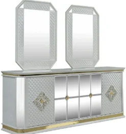 Casa Padrino Luxus Art Deco Möbel Set Weiß / Gold - 1 Sideboard & 2 Spiegel - Edel & Prunkvoll