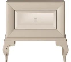 Casa Padrino Luxus Art Deco Nachttisch Beige / Braun 70 x 42 x H. 65 cm - Verspiegelter Beistelltisch mit Schublade - Luxus Schlafzimmer Möbel - Luxus Art Deco Möbel
