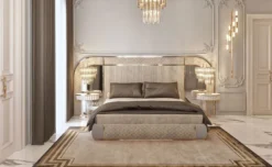 Casa Padrino Luxus Art Deco Nachtkommode Weiß / Grau / Gold 60 x 45 x H. 66 cm - Nachttisch mit Schublade und Kunstmarmor Platte - Art Deco Schlafzimmer Möbel - Luxus Schlafzimmer Möbel