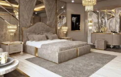 Casa Padrino Luxus Art Deco Nachtkommode Grau / Weiß / Gold 64 x 51 x H. 59 cm - Prunkvoller Massivholz Nachttisch mit 2 Schubladen - Art Deco Schlafzimmer & Hotel Möbel - Luxus Kollektion