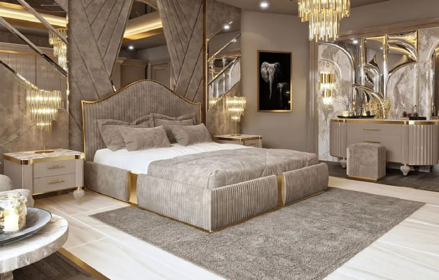 Casa Padrino Luxus Art Deco Nachtkommode Grau / Weiß / Gold 64 x 51 x H. 59 cm - Prunkvoller Massivholz Nachttisch mit 2 Schubladen - Art Deco Schlafzimmer & Hotel Möbel - Luxus Kollektion