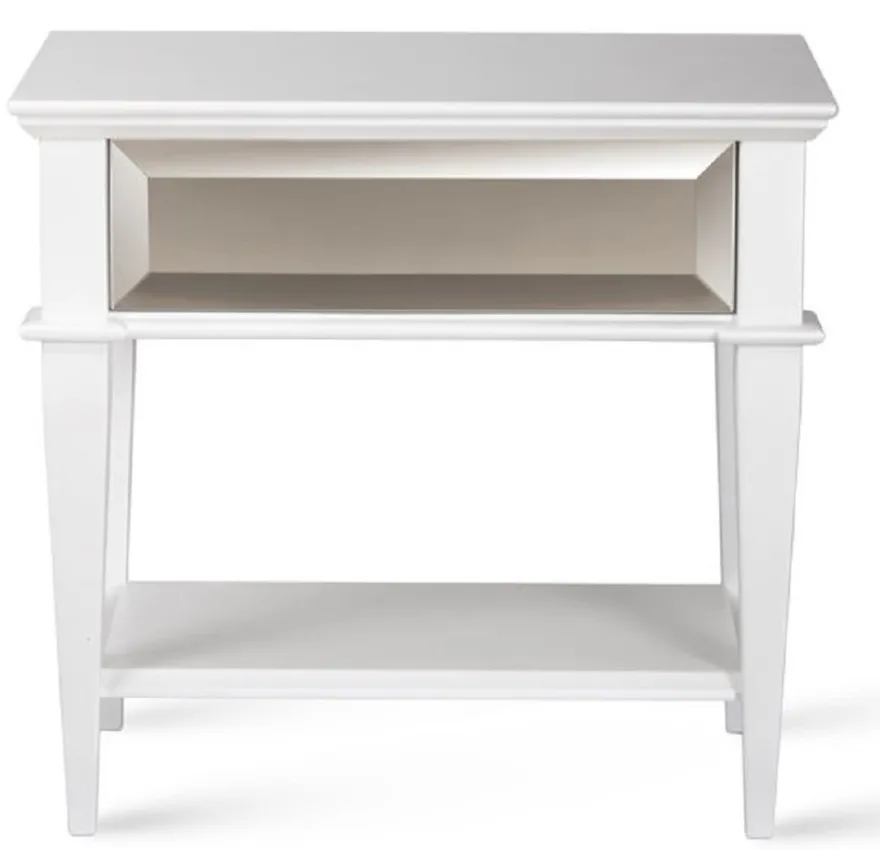 Casa Padrino Luxus Art Deco Nachttisch Weiß 60 x 40 x H. 56 cm - Verspiegelter Beistelltisch mit Schublade - Schlafzimmer Möbel - Kinderzimmer Möbel - Art Deco Möbel - Luxus Möbel
