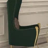 Casa Padrino Luxus Art Deco Ohrensessel Grün / Gold 72 x 75 x H. 118 cm - Wohnzimmer Sessel - Art Deco Wohnzimmer Möbel