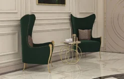 Casa Padrino Luxus Art Deco Ohrensessel Grün / Gold 72 x 75 x H. 118 cm - Wohnzimmer Sessel - Art Deco Wohnzimmer Möbel