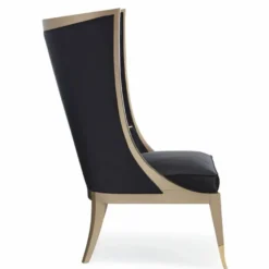 Casa Padrino Luxus Art Deco Ohrensessel Schwarz / Beige / Gold H. 123 cm - Hotel Möbel
