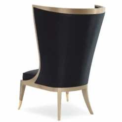 Casa Padrino Luxus Art Deco Ohrensessel Schwarz / Beige / Gold H. 123 cm - Hotel Möbel