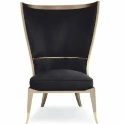Casa Padrino Luxus Art Deco Ohrensessel Schwarz / Beige / Gold H. 123 cm - Hotel Möbel
