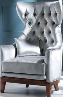 Casa Padrino Luxus Art Deco Samt Ohrensessel Grau / Braun 73 x 78 x H. 119 cm - Chesterfield Wohnzimmer Sessel - Art Deco Möbel - Luxus Qualität