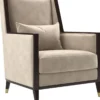 Casa Padrino Luxus Art Deco Samt Sessel Beige / Dunkelbraun Hochglanz / Gold 75 x 75 x H. 105 cm - Edler Wohnzimmer Sessel - Luxus Art Deco Möbel